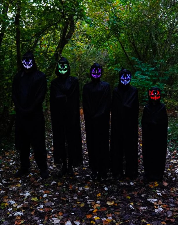 Black Hooded Costumes with Glowing LED Skull Masks