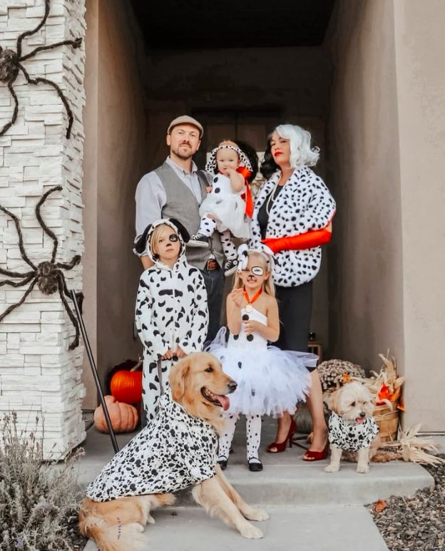 Dalmatian Family Costumes with Cruella de Vil