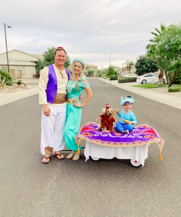 Disney Aladdin Family Costume with Magic Carpet Wagon
