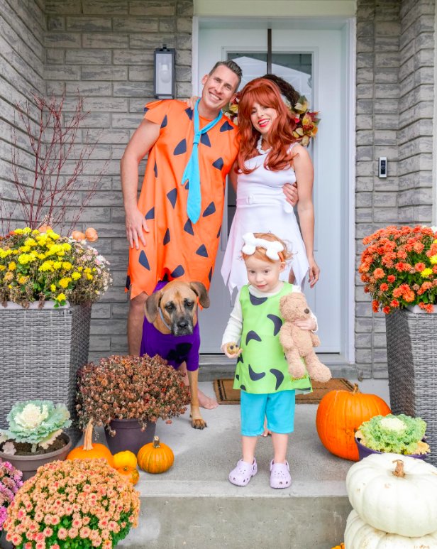 Flintstones Family Costume with Toddler and Dog