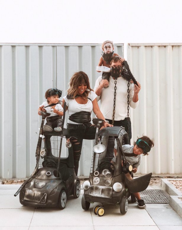 Mad Max Family Costumes with Modified Scooters