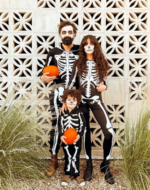 Matching Skeleton Costumes for Three