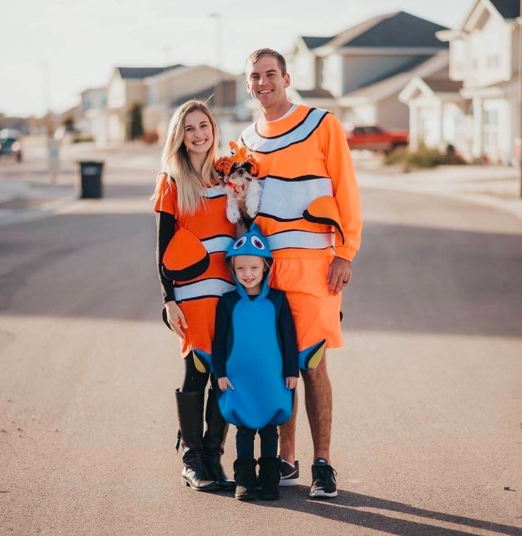 Orange Clownfish and Blue Fish Family Costumes