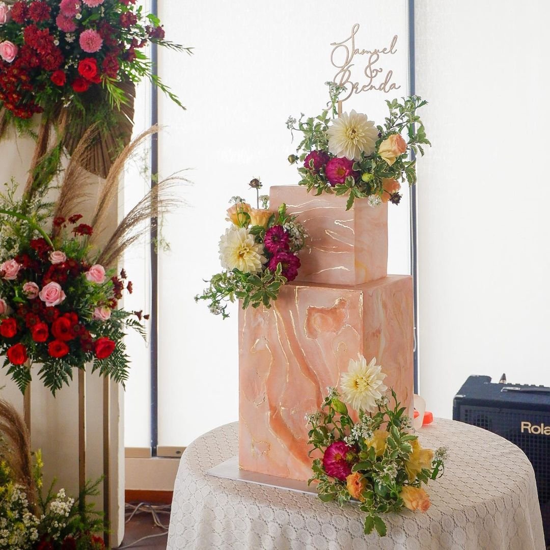 Peach Marble Wedding Cake