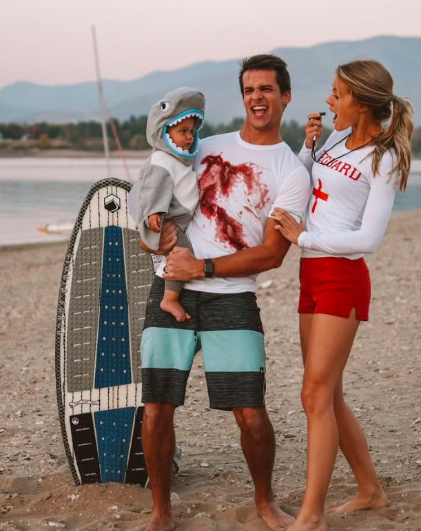 Shark Attack Family Costume with Toddler Shark and Beach Theme