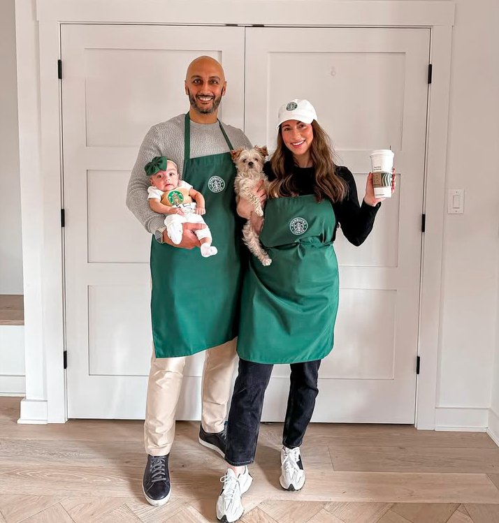 Starbucks Barista Family Costume with Baby
