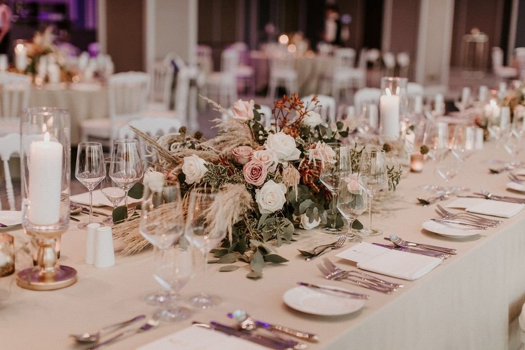 White and Blush Rose Centerpieces