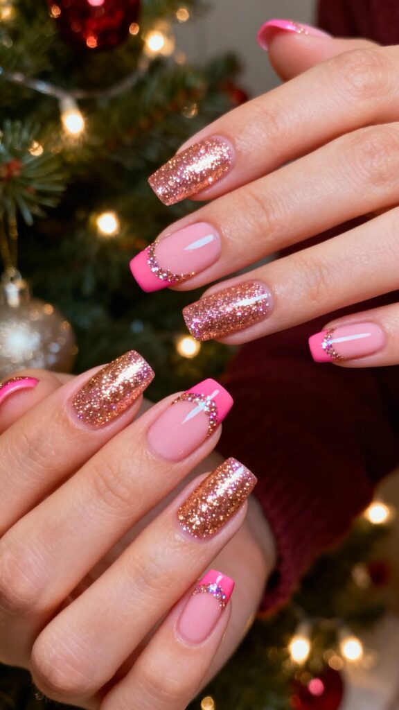 Pink Glitter Nails