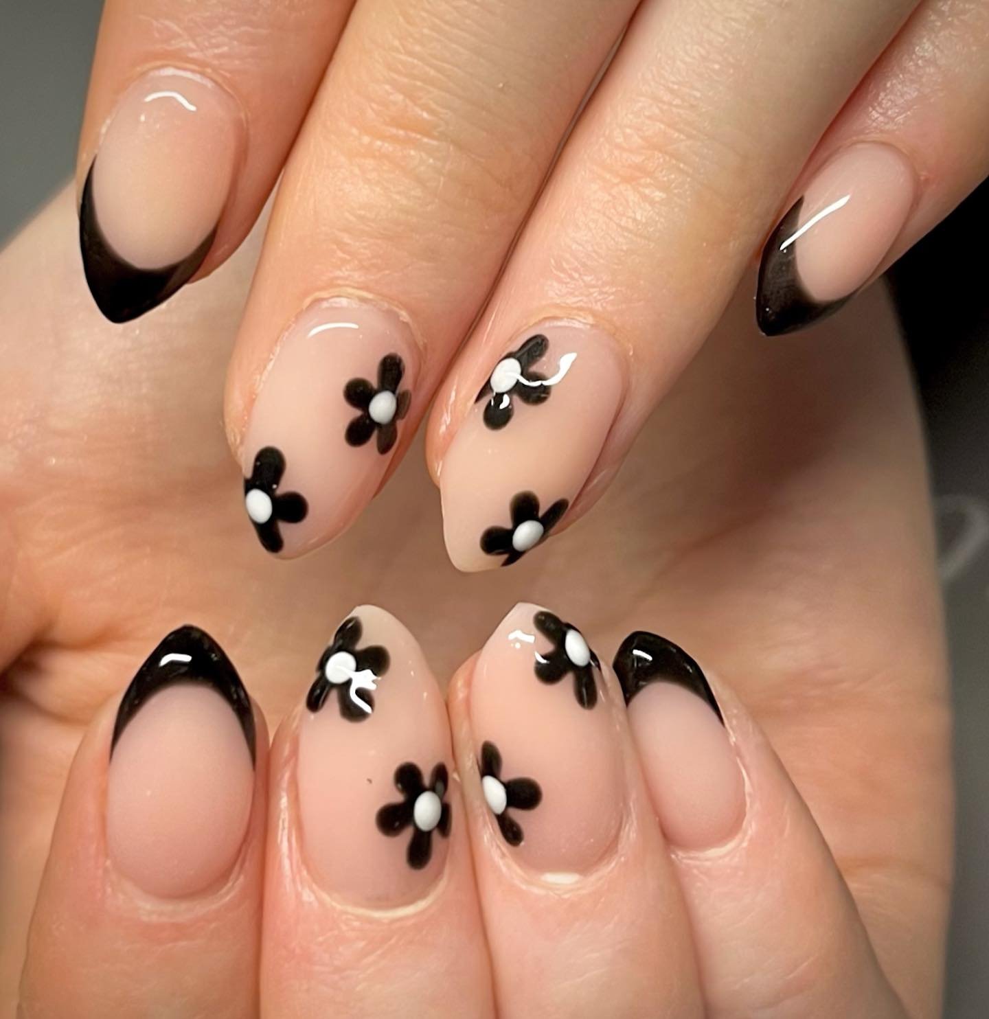 Black Floral Nails