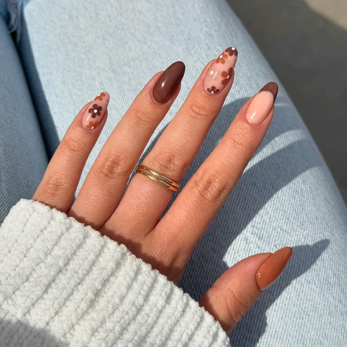 Brown Flower Nails