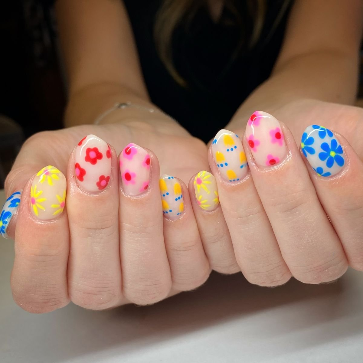 Colorful Flower Nails