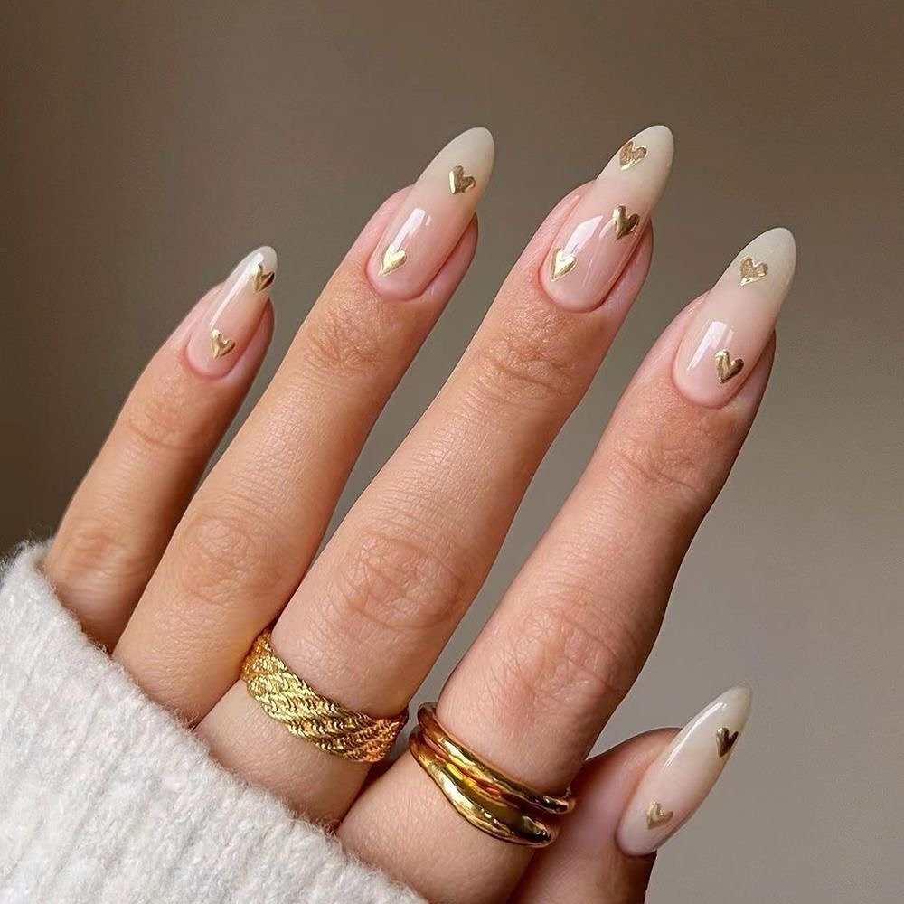 Gold Heart Nails