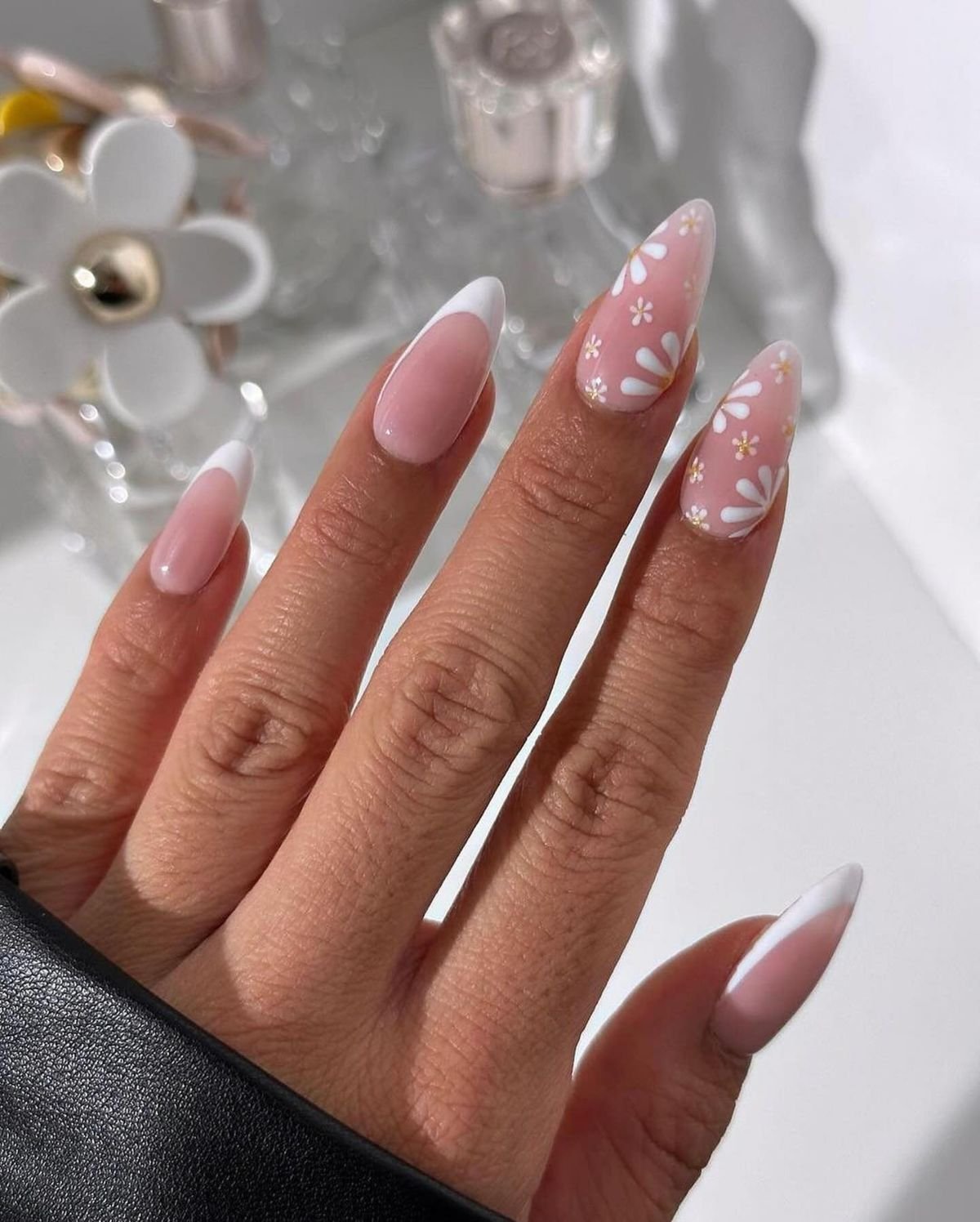 Nude Floral Nails