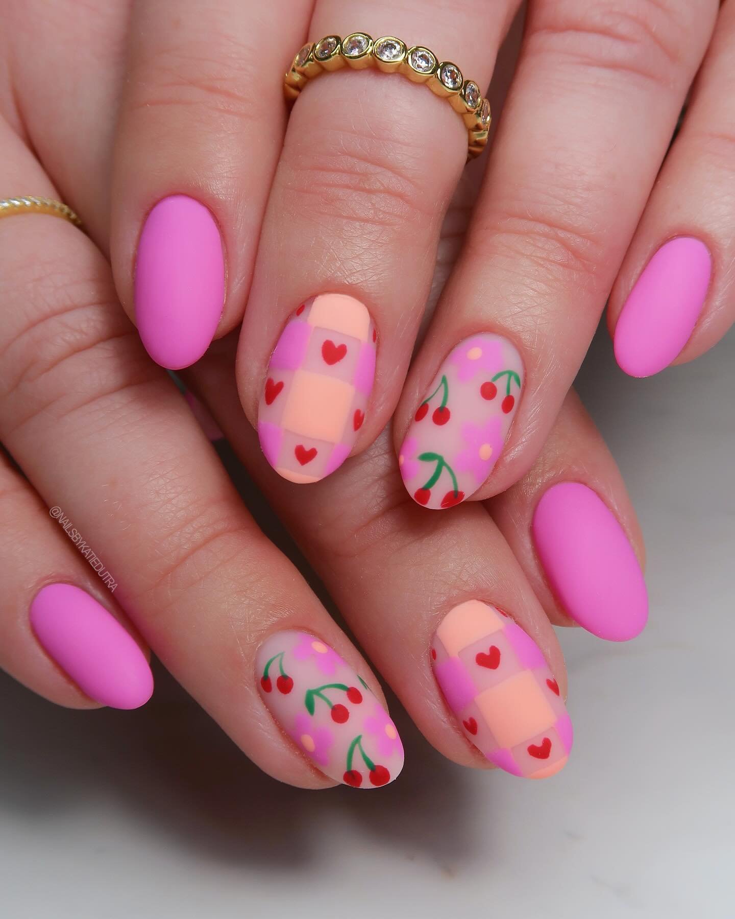 Pink Checkerboard Nails
