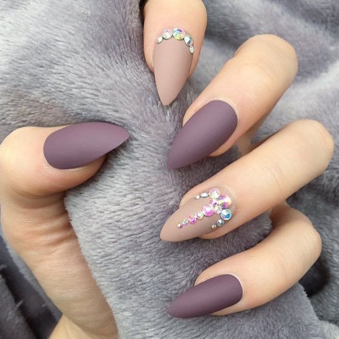 Purple Nude Rhinestone Nails