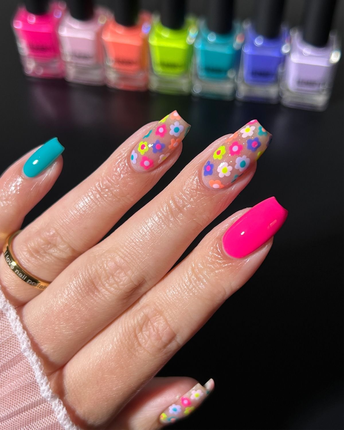 Square Floral Nails