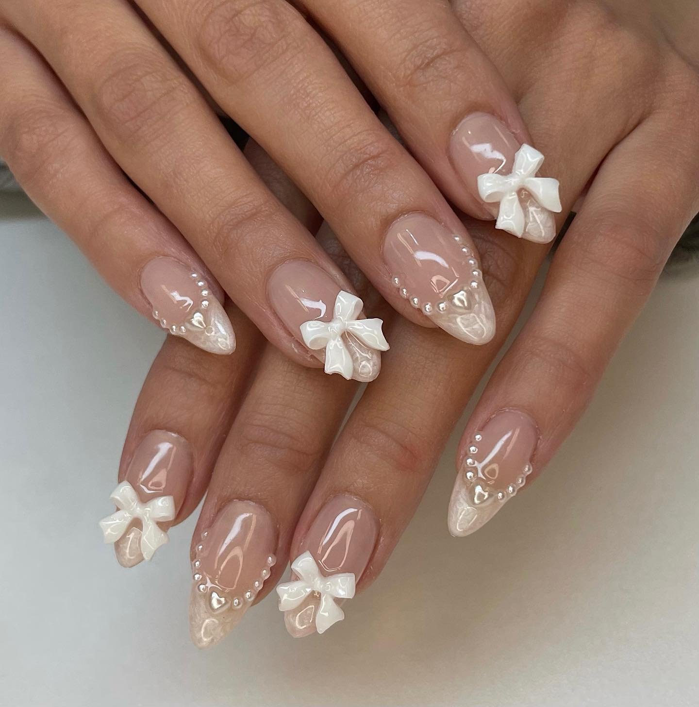 White Bow Nails