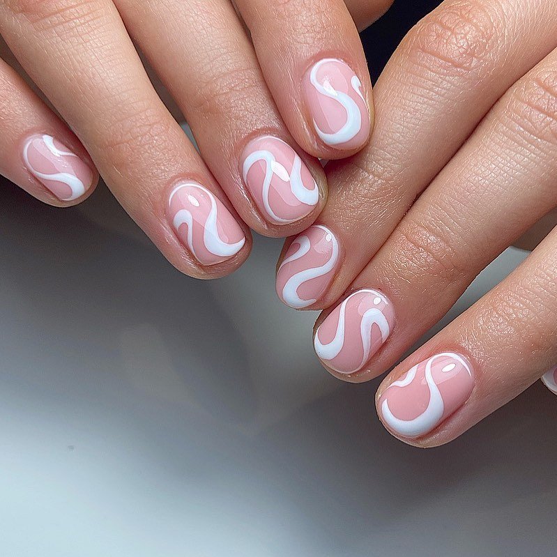White Swirl Nails