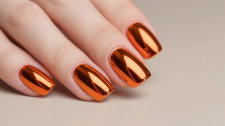 Orange Chrome Nails Design Ideas