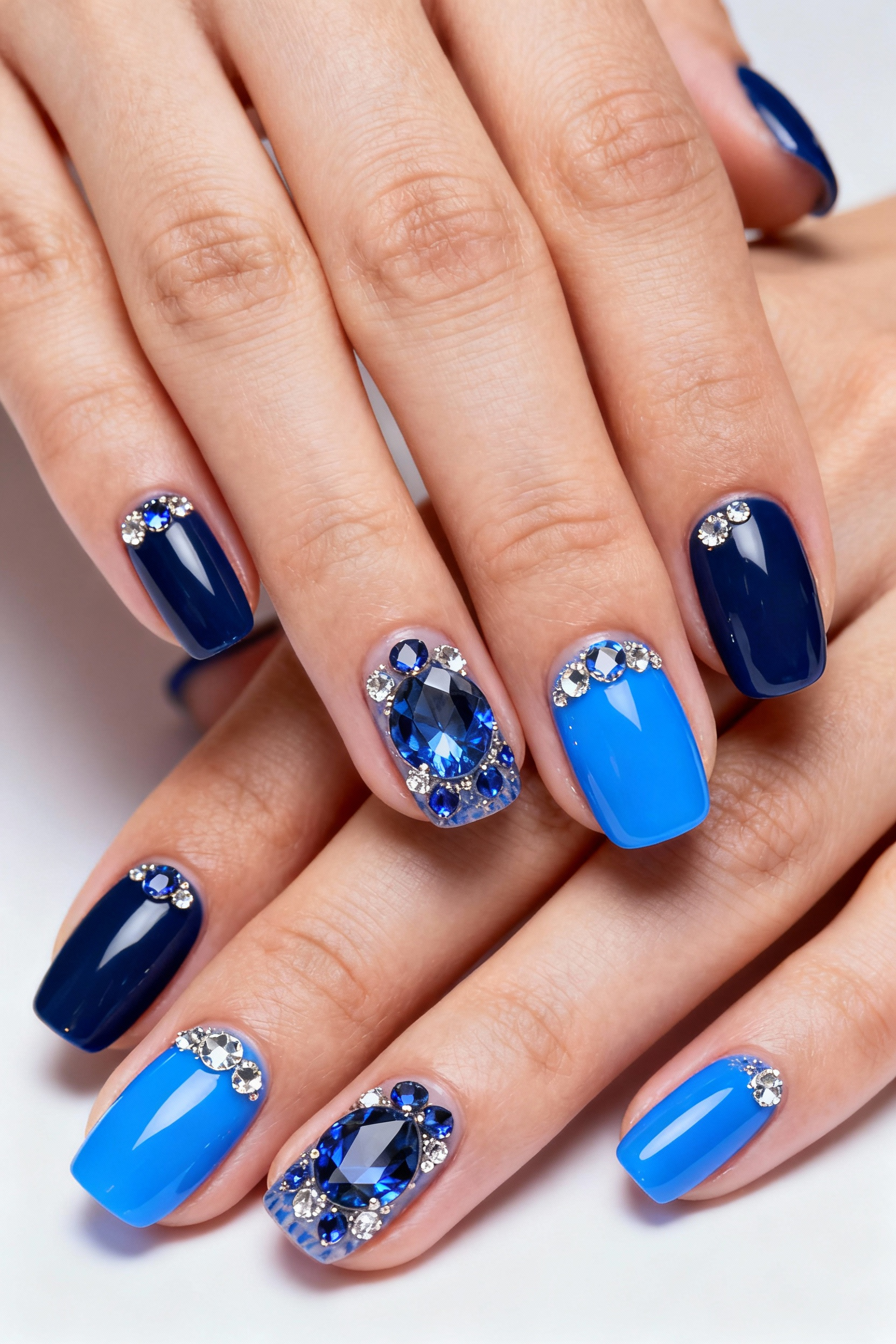 Sapphire Rhinestone Nails