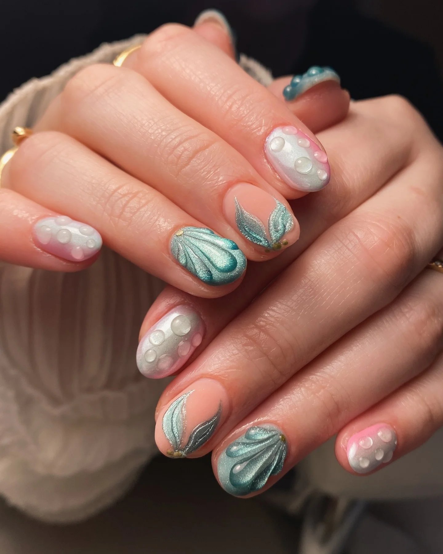 Aqua Shell Almond Nails