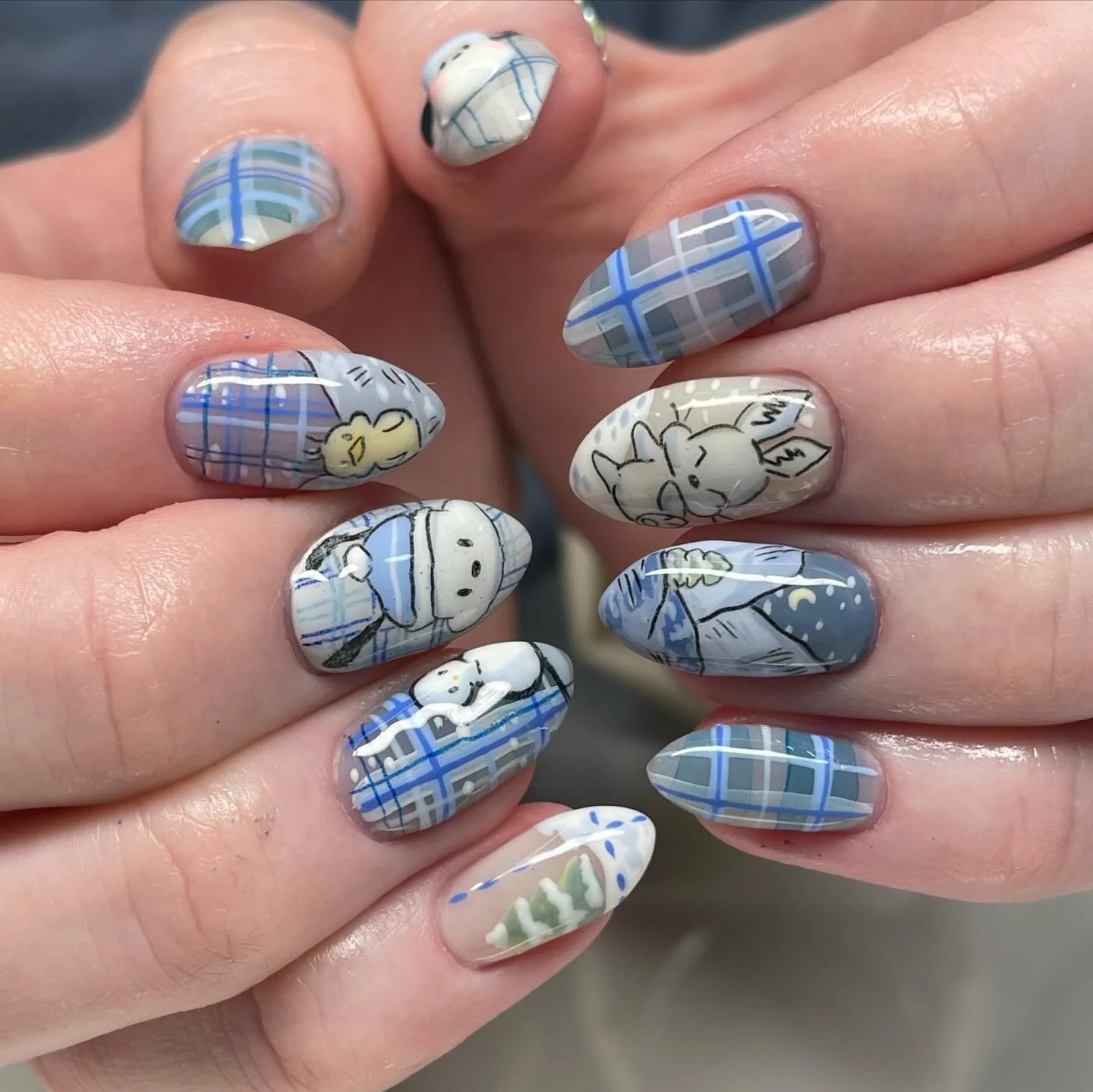 Blue Cartoon Nails