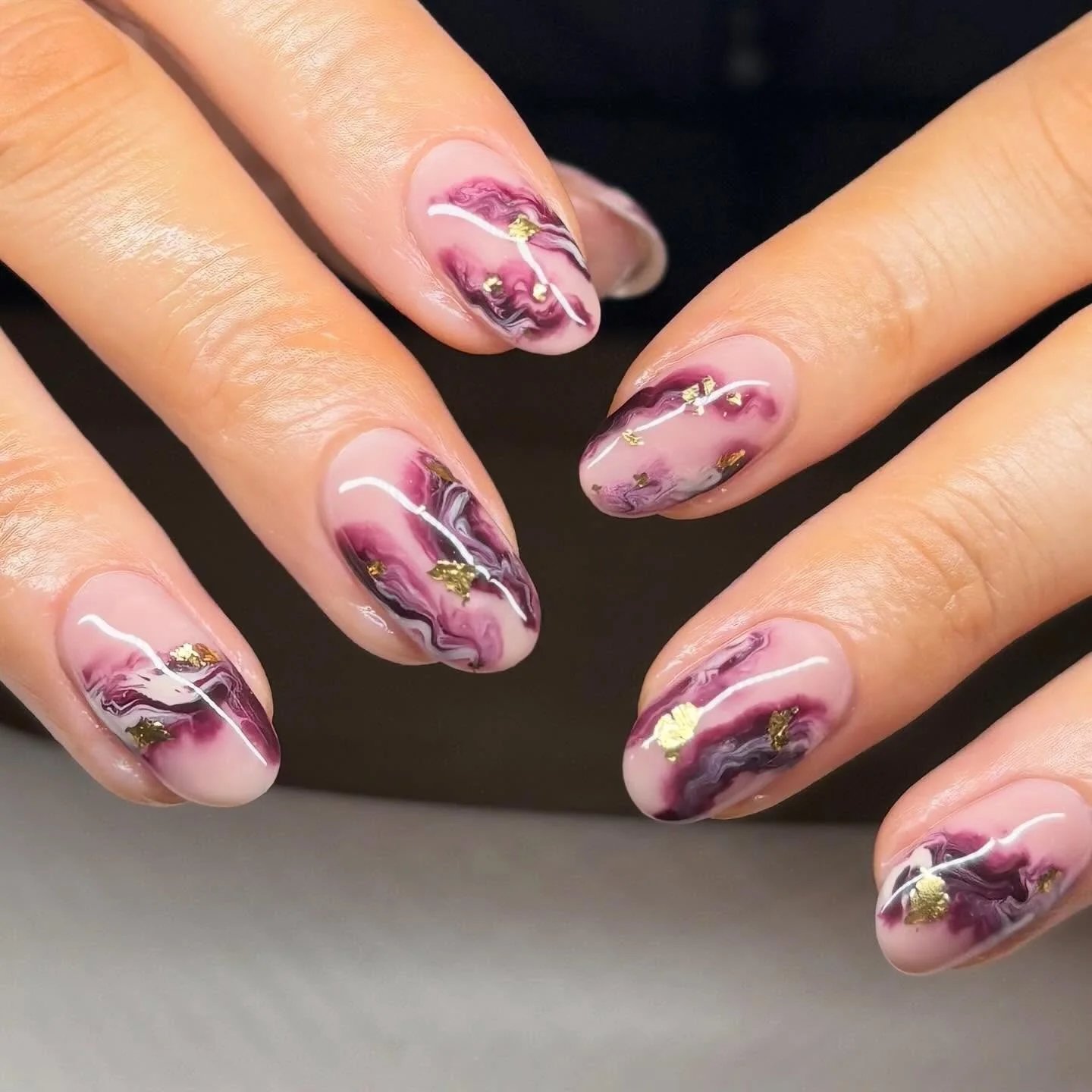 Blush Plum Gold Nails