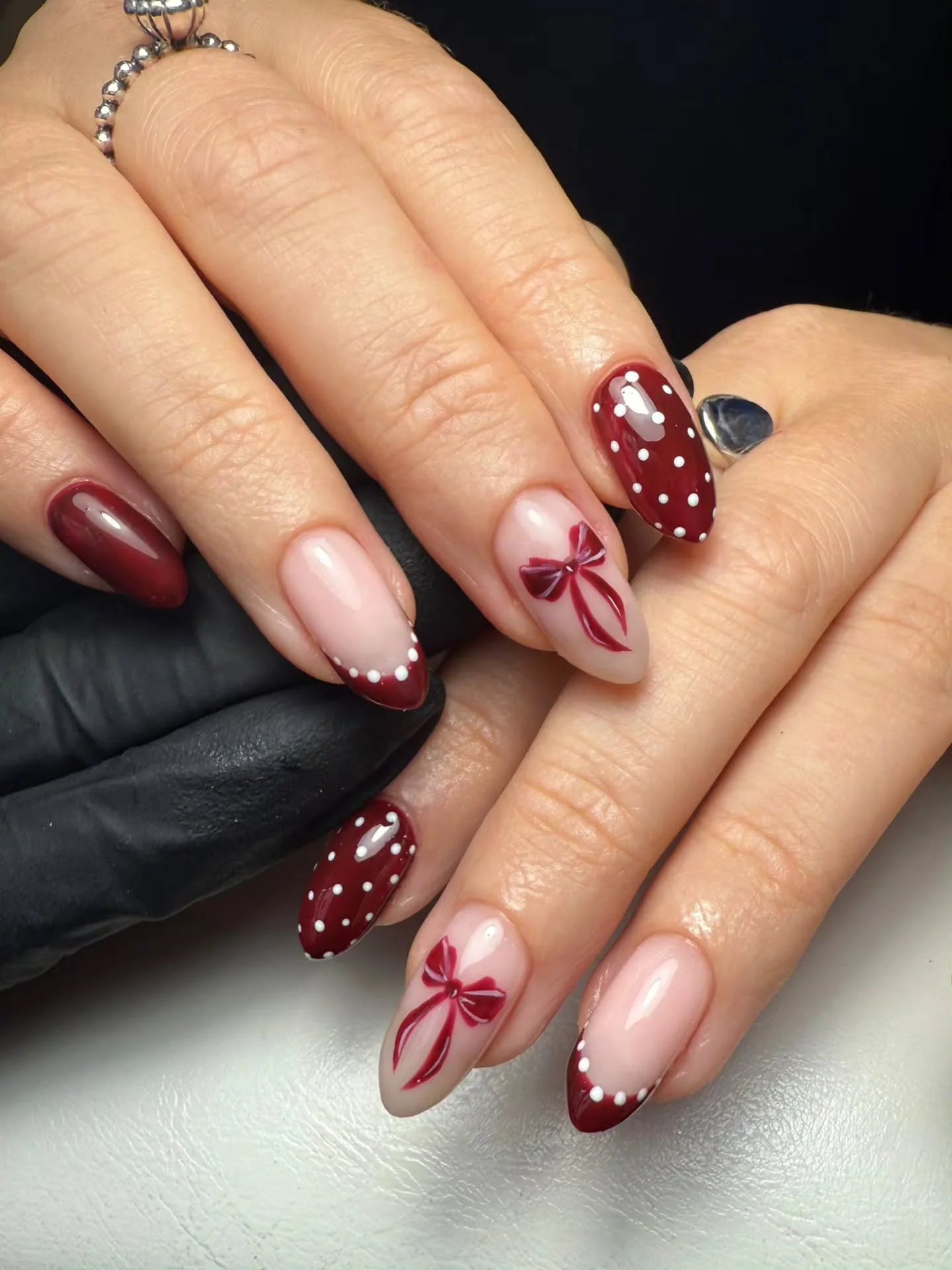 Burgundy Bow Nails