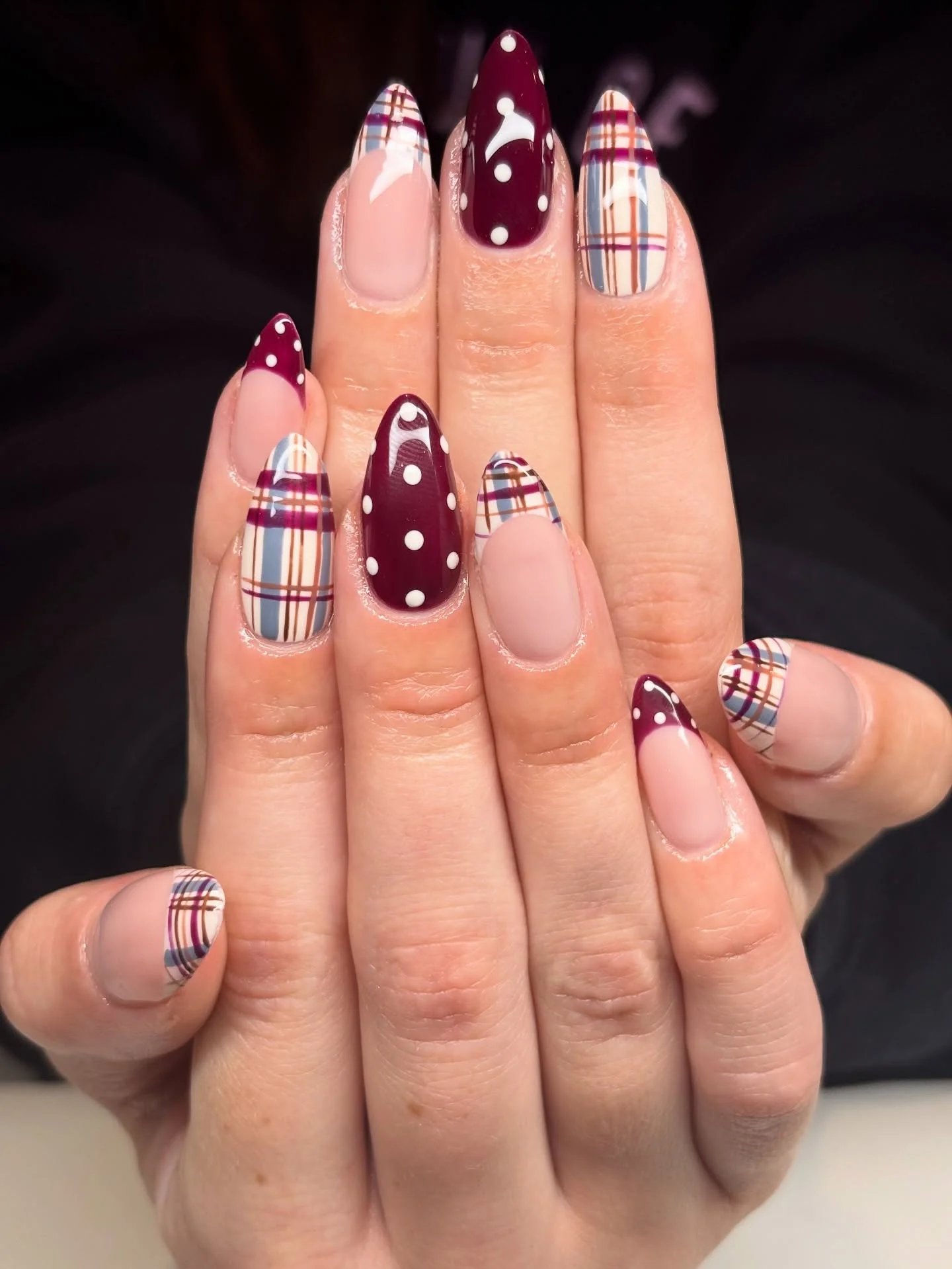 Burgundy Plaid Tips