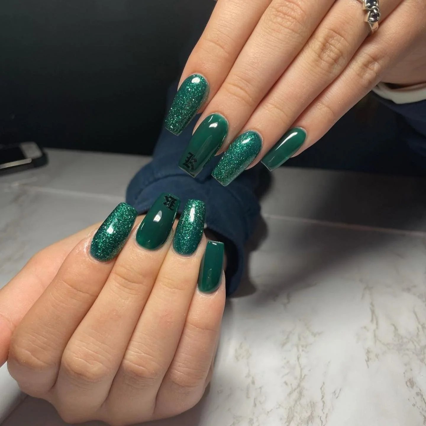 Emerald Coffin Nails