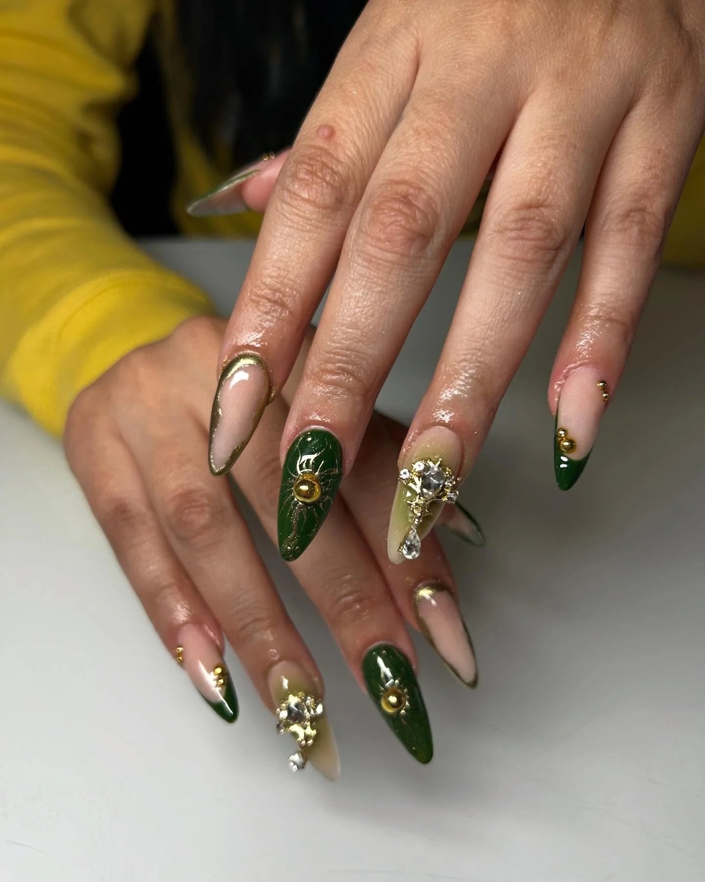 Emerald Nude Gold Nails