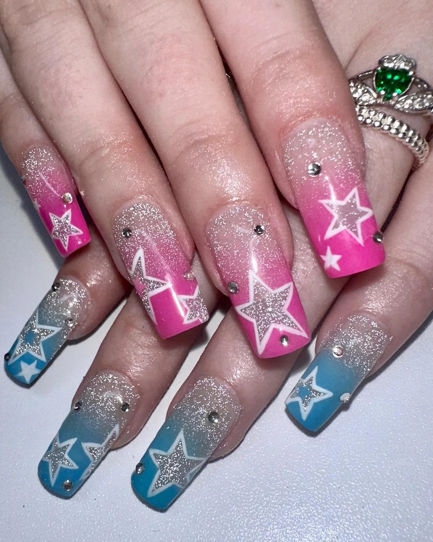 Glitter Star Rhinestone Nails