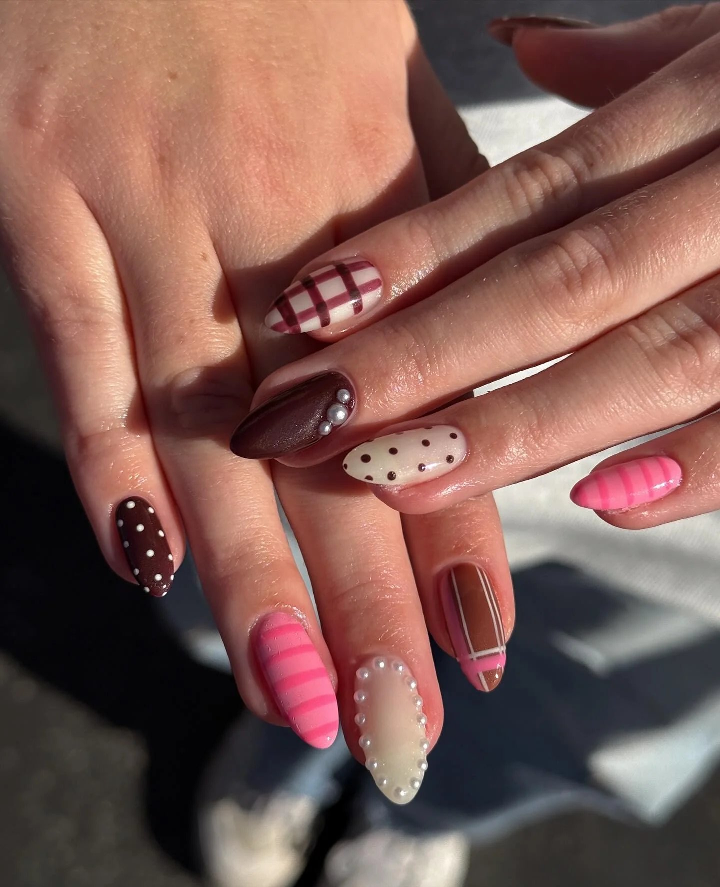 Mixed Pattern Almond Nails