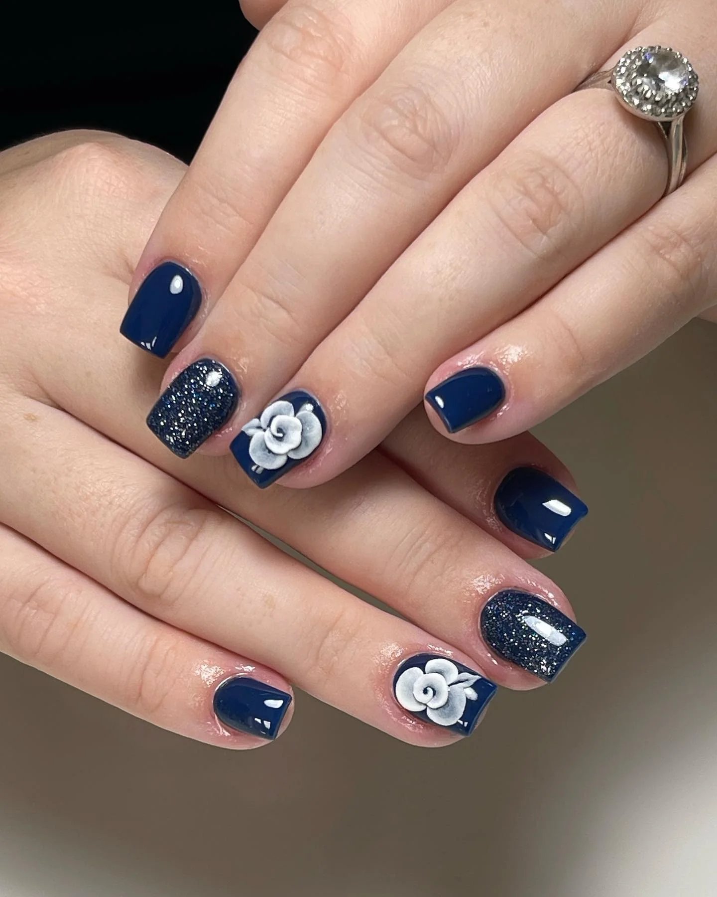Navy Blue Rose Nails
