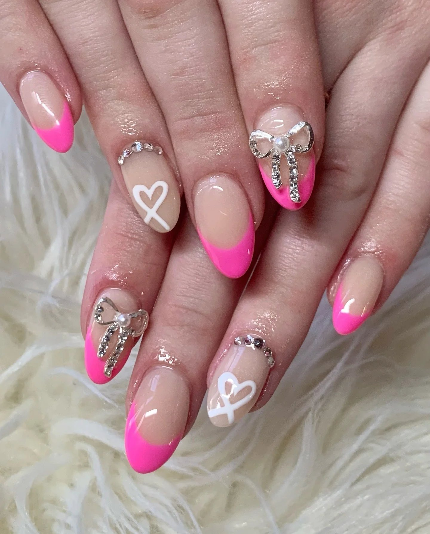 Neon Pink Bow Nails