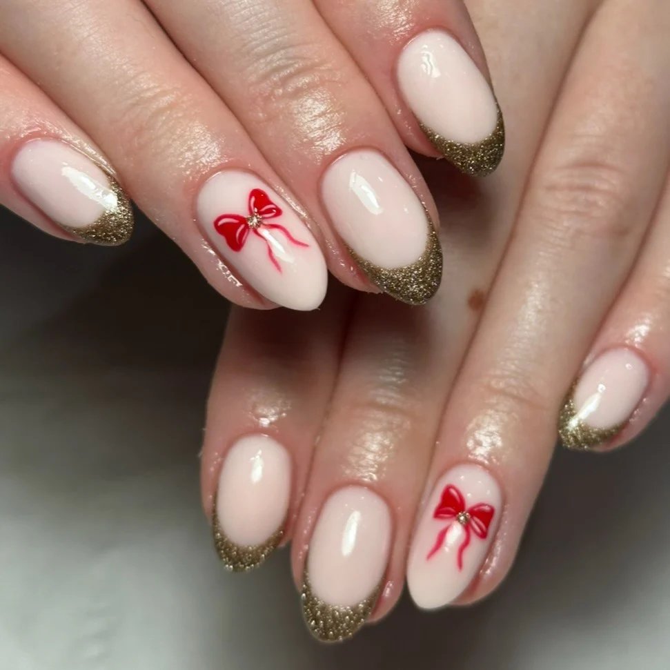 Nude Gold French Nails