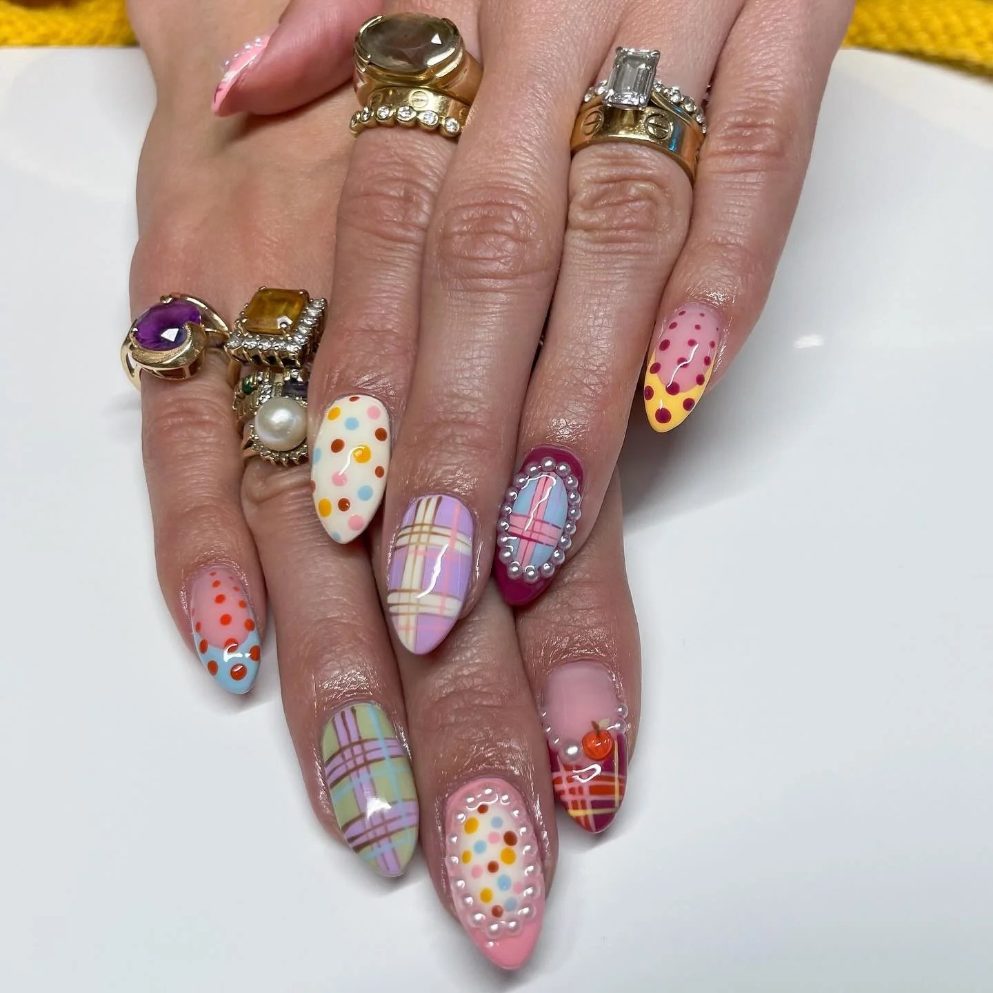 Pastel Plaid Almond Nails