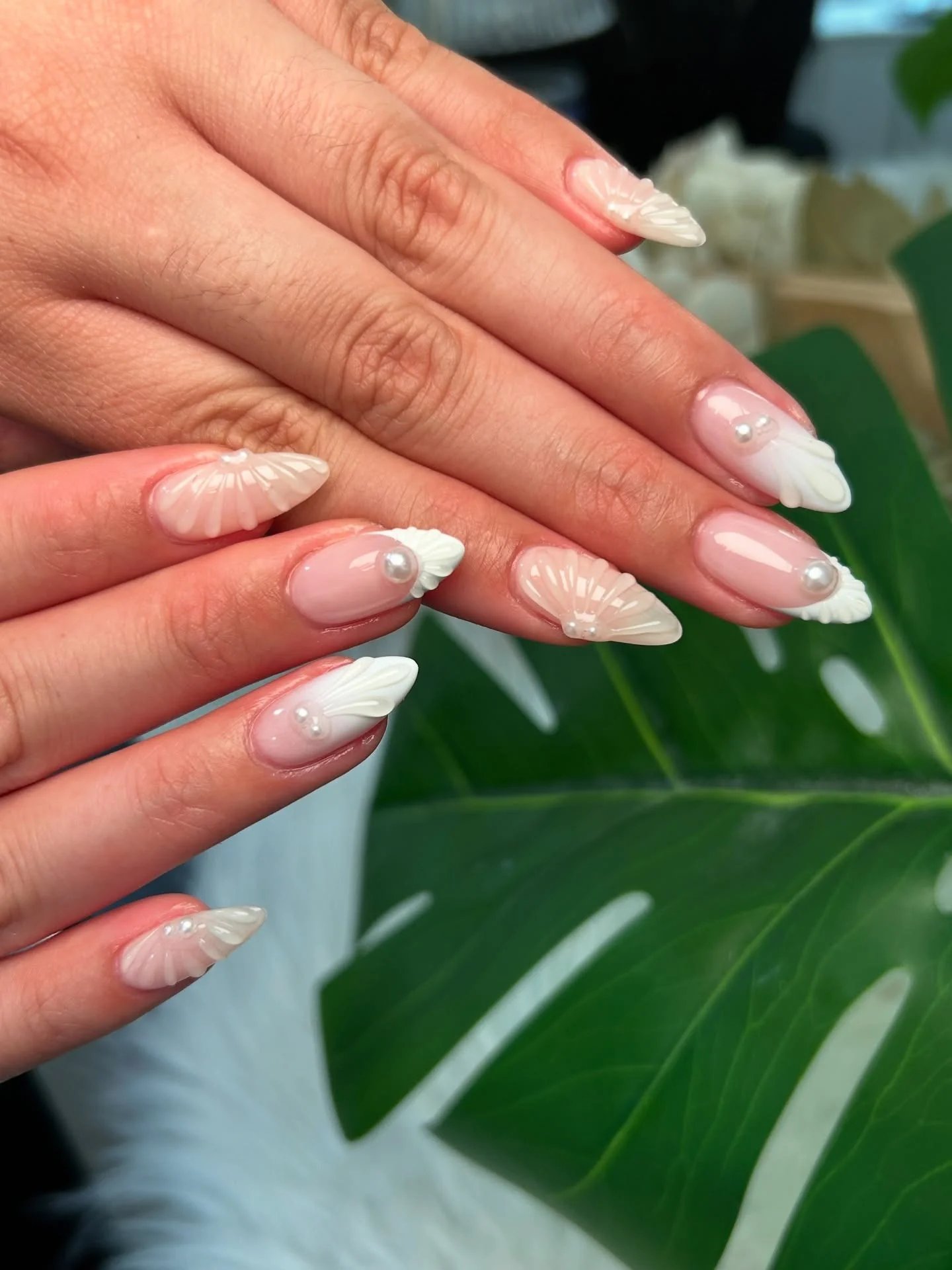 Pearl Shell Almond Nails
