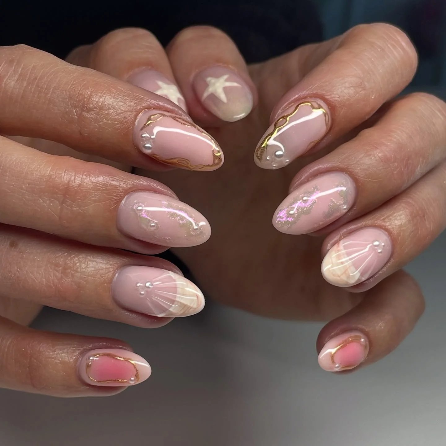 Pink Almond Mermaid Nails