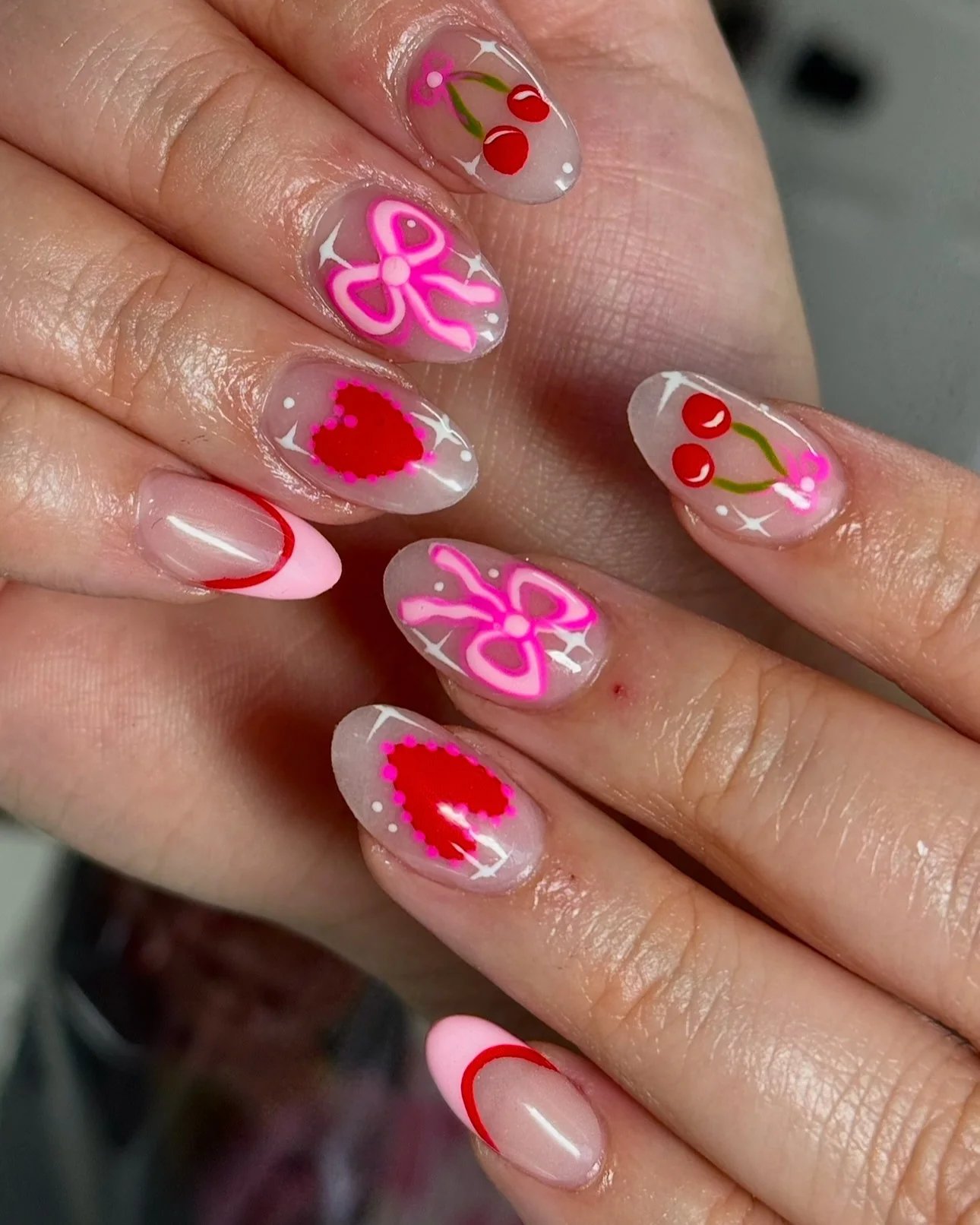 Pink Bow Nails