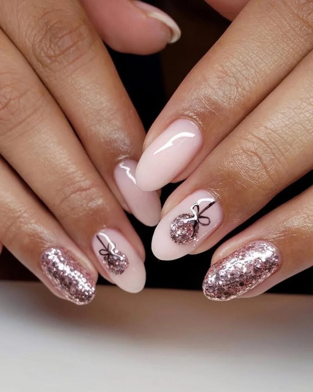 Pink Glitter Almond Nails
