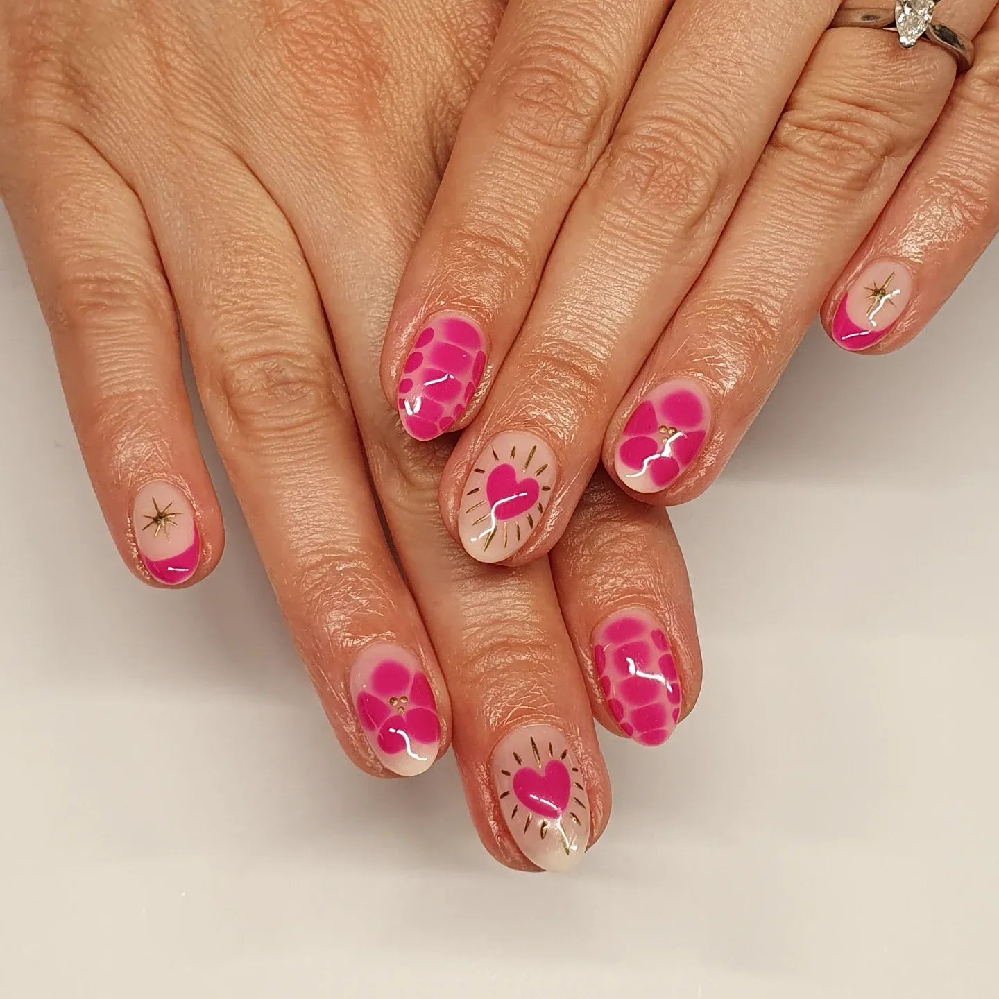 Pink Heart Nails