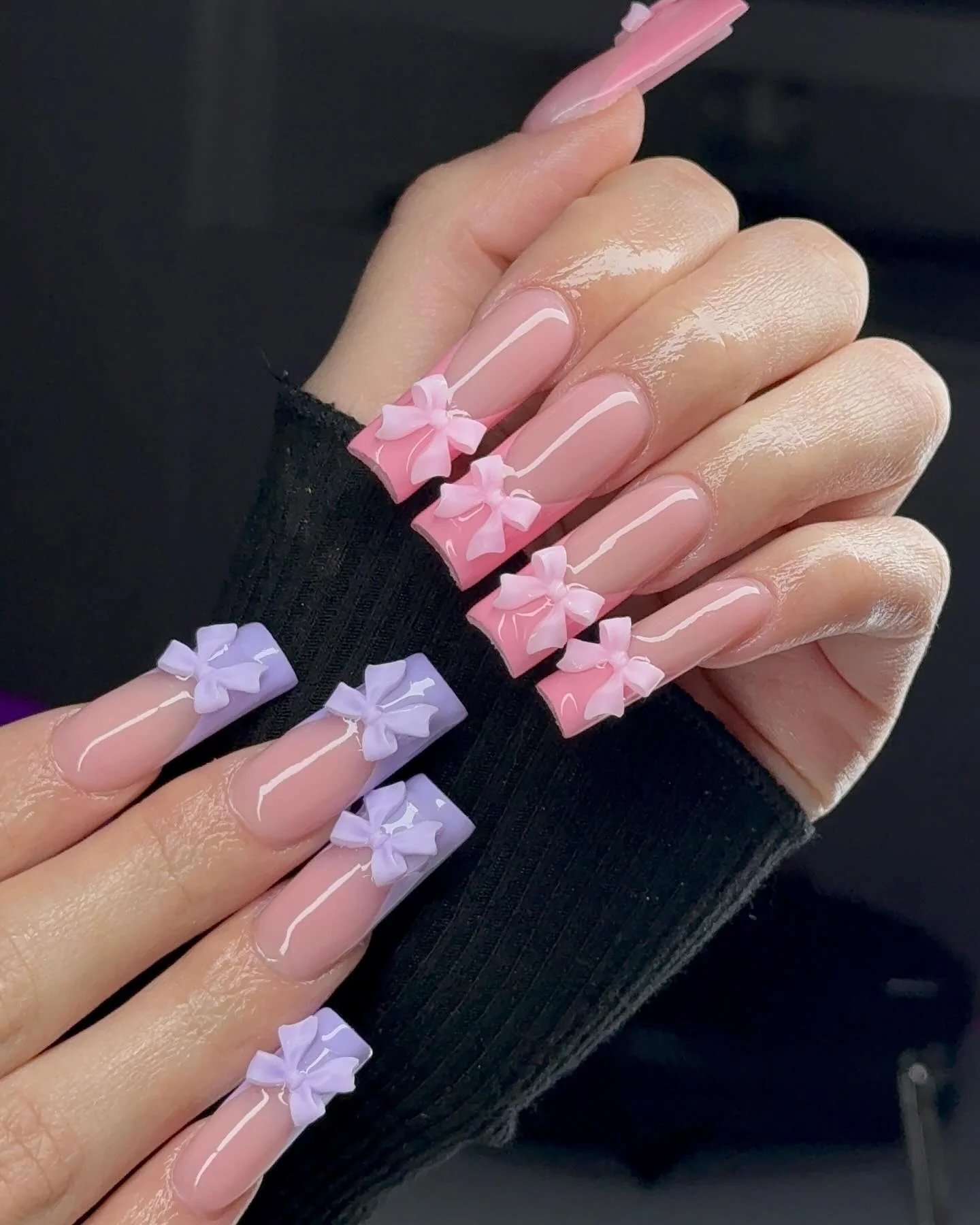 Pink Lilac Bow Nails