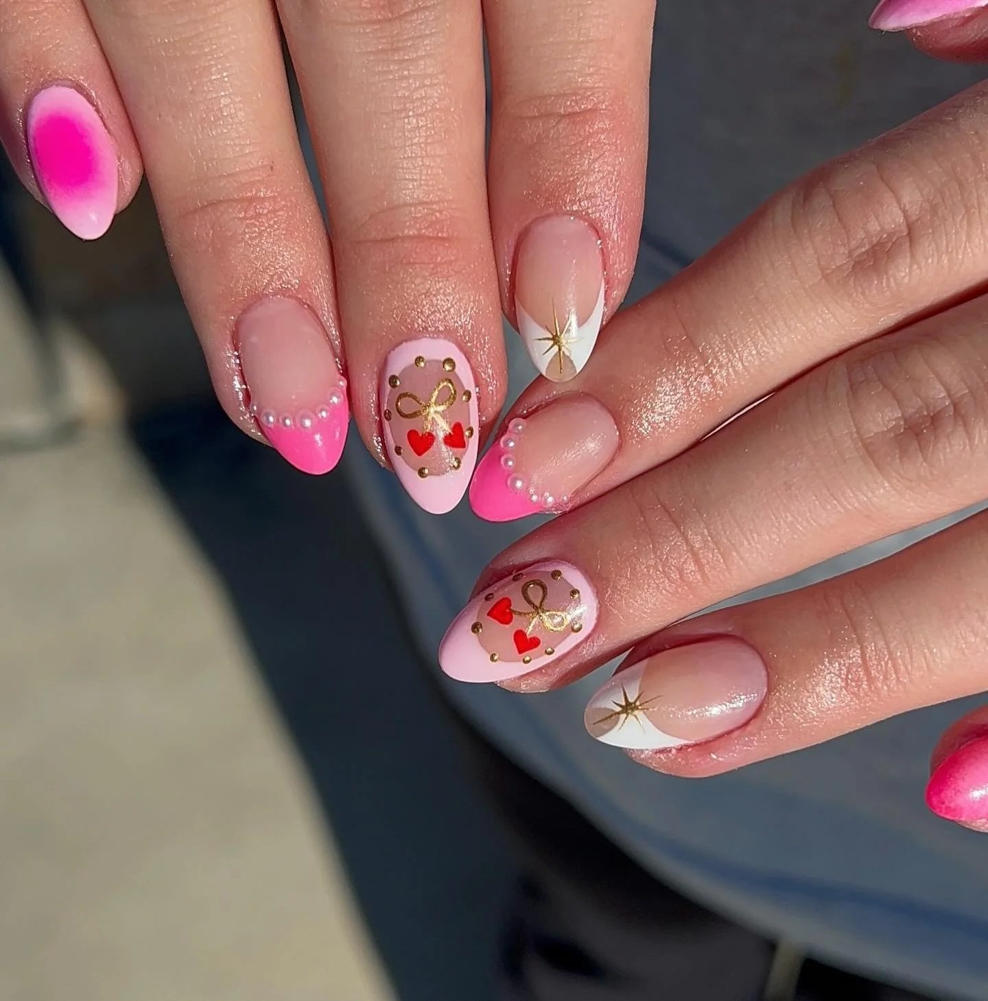 Pink Ombré Gold Hearts