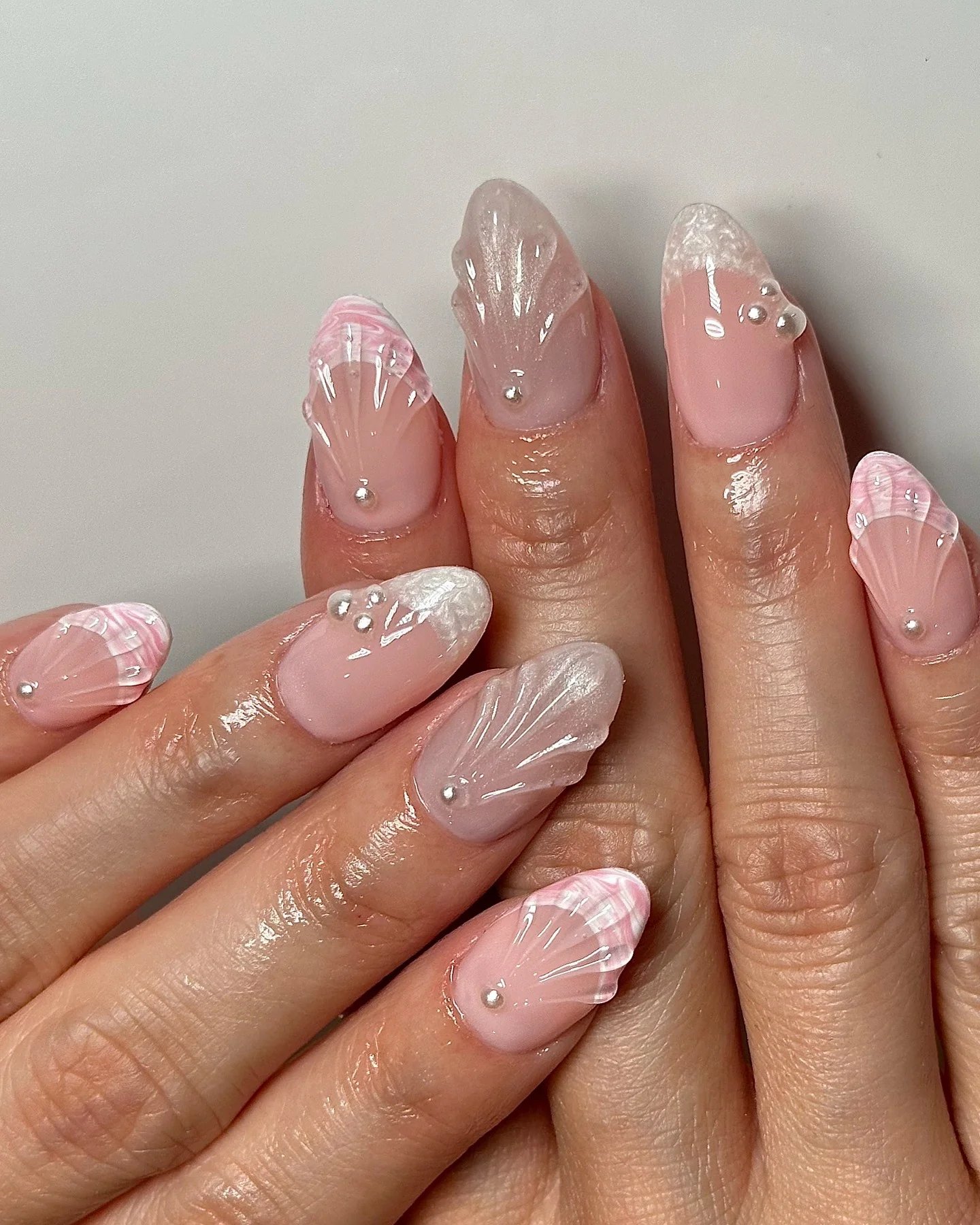 Pink Pearl Shell Nails