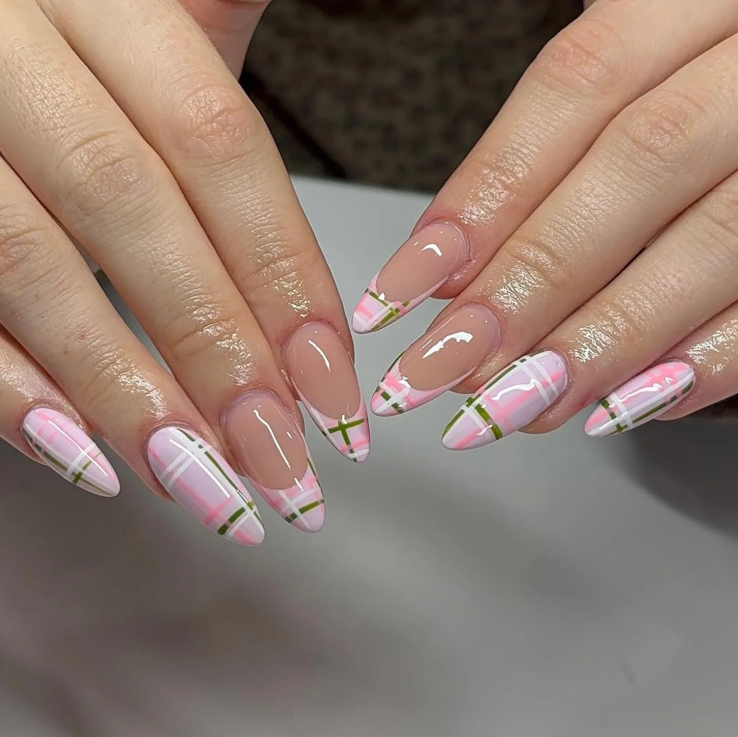 Pink Plaid French Tips