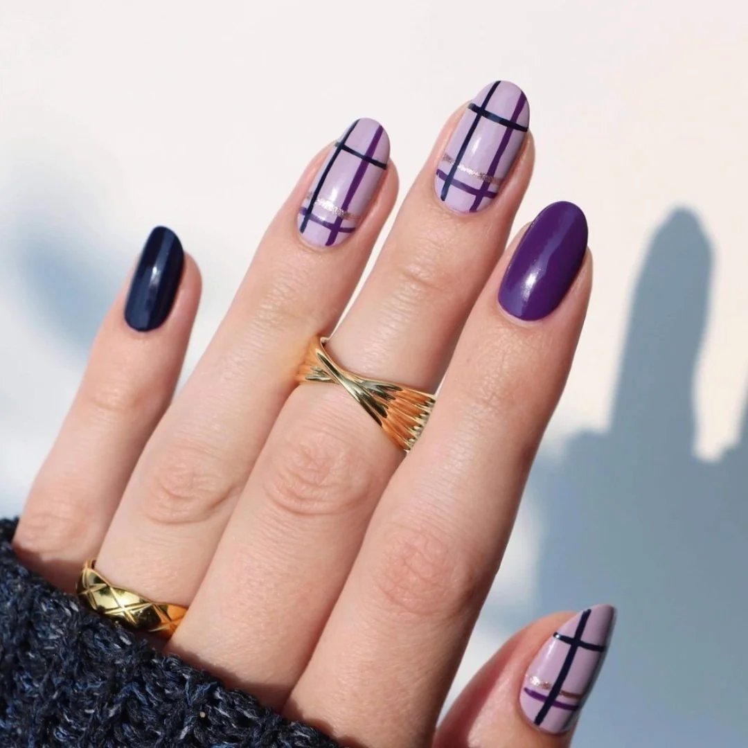 Purple Plaid Nails