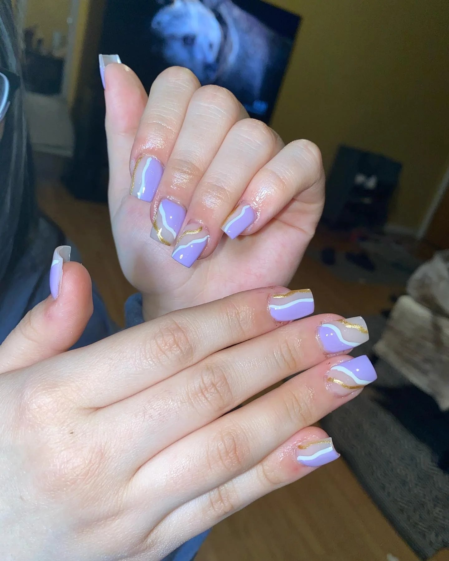 Purple Wave Gold Nails