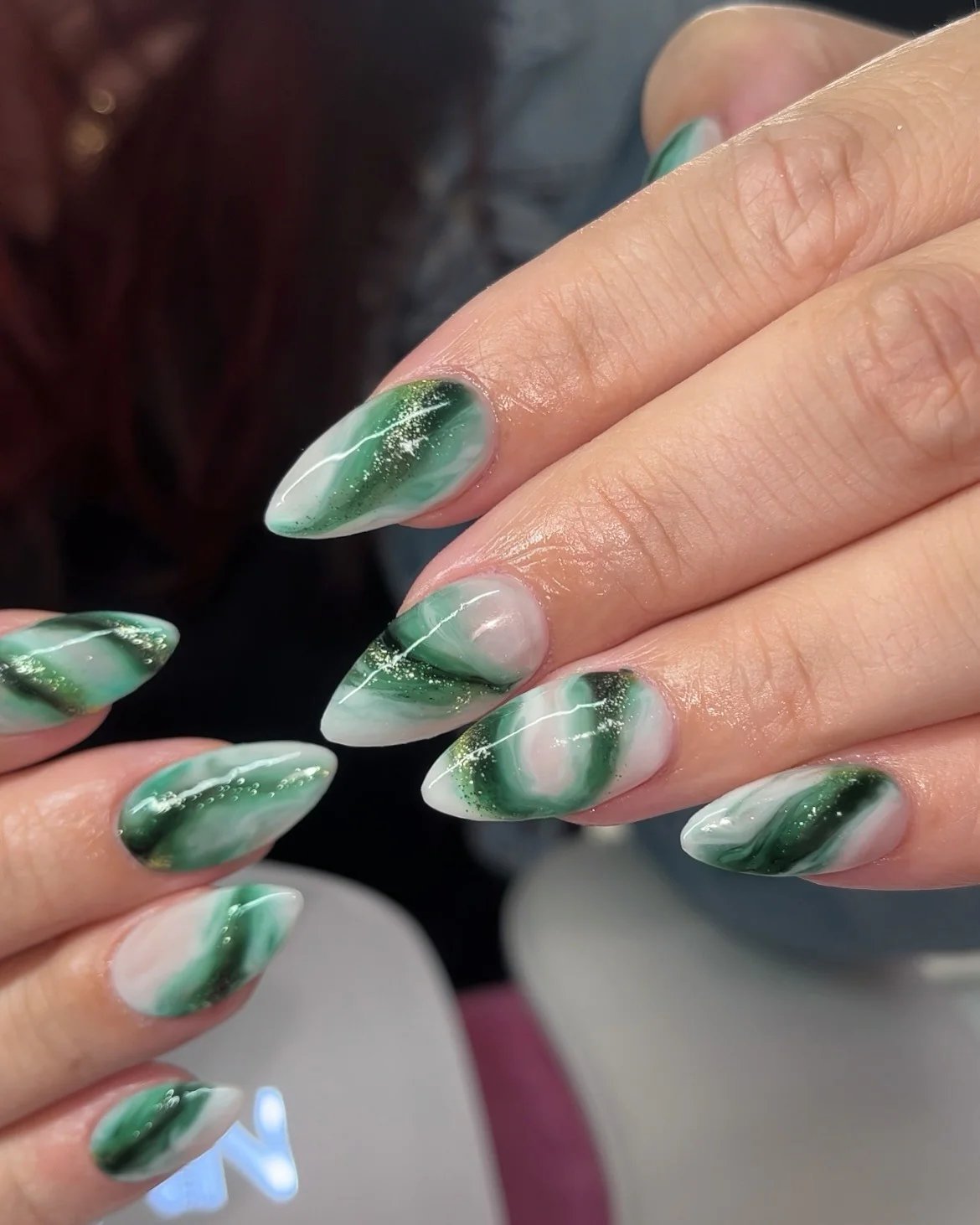 Sage Green Shimmer Nails