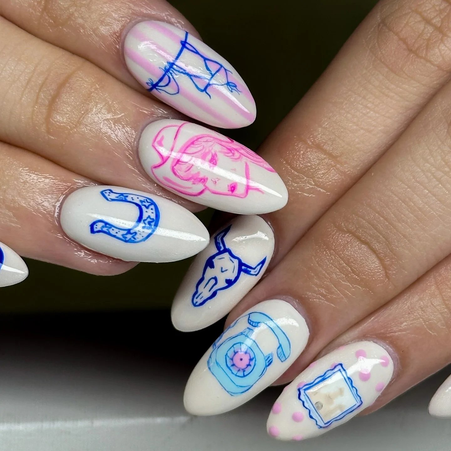 Sketch Art Almond Nails